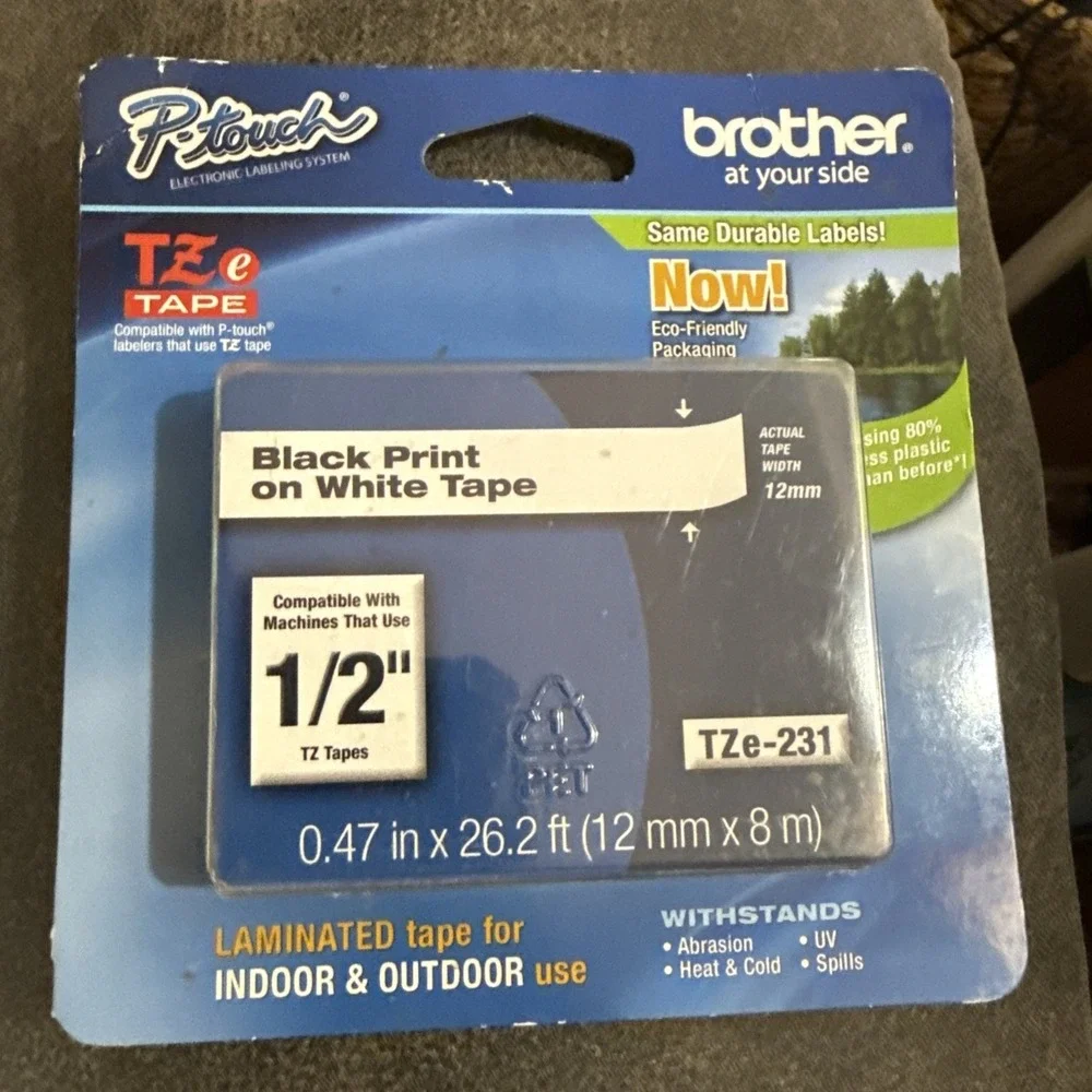 New‎ Brother P-touch TZe-231 Black on White Tape 1/2